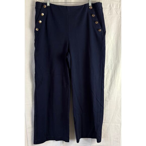 Talbots Navy Blue Wide Leg Sailor Style Pants Size 14 Nautical Career - Picture 1 of 7